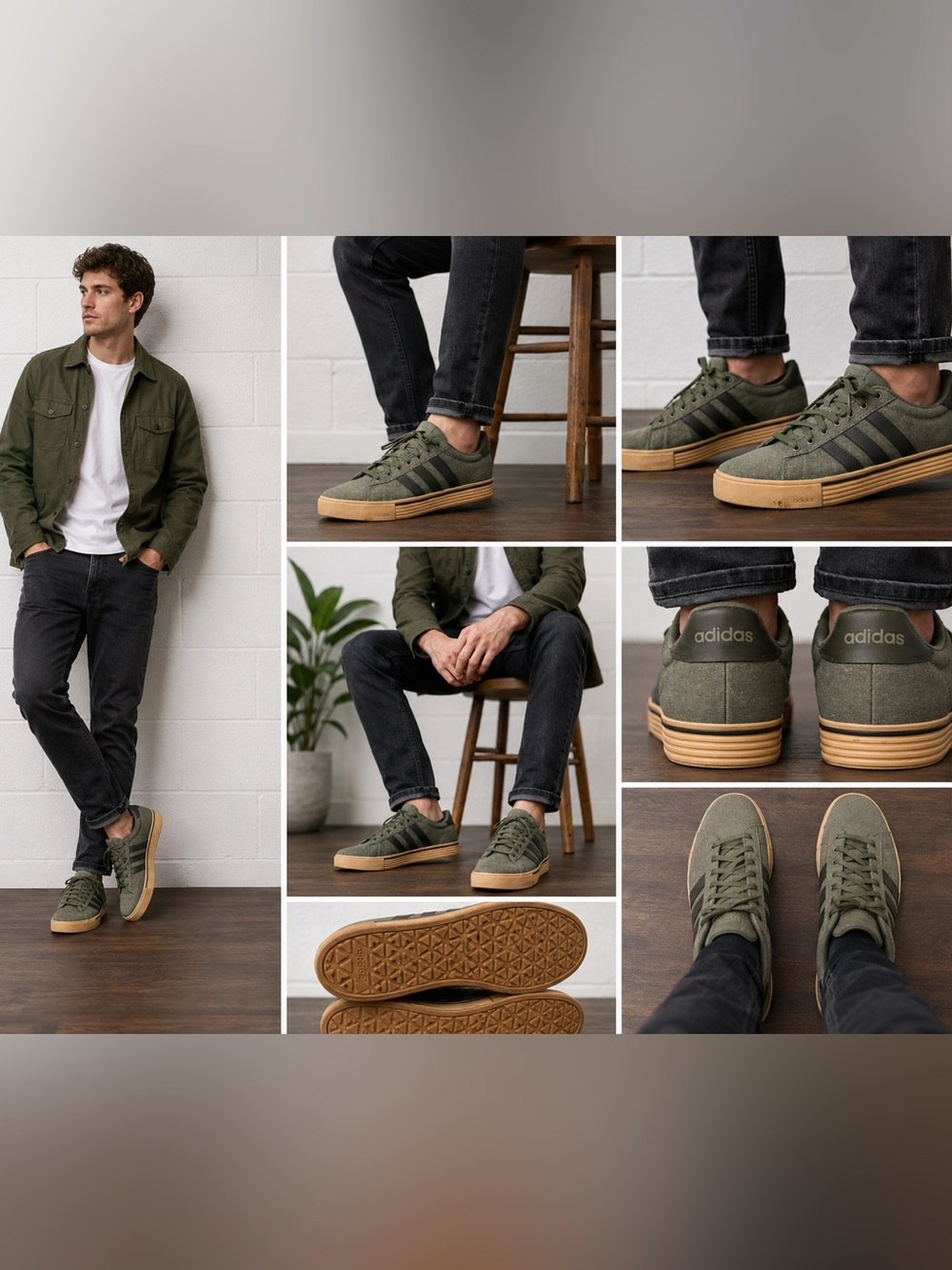 Adidas Men’s Daily 4.0 Canvas Sneakers Olive Green Gum Sole Casual Shoes Size 12